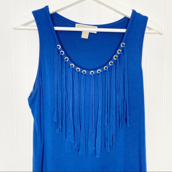 MICHAEL KORS Blue Tank Top with Fringe & Rivets, M - Picture 3 of 16